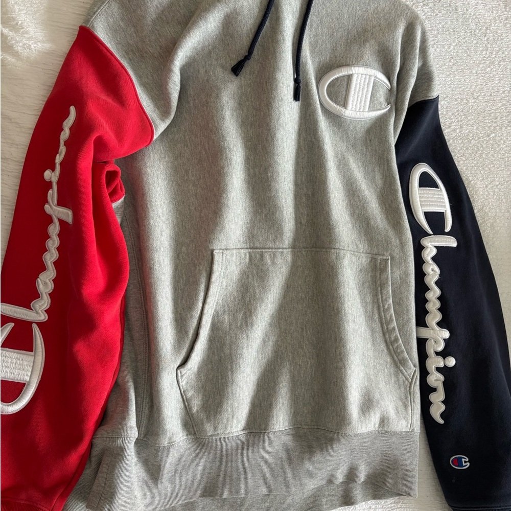 Champion Men's Gray, Red, and Black Sweater